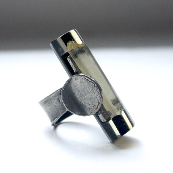 Anne-Marie Chagnon extra large bague ring wide pewter resin étain size US 8 - Picture 1 of 14